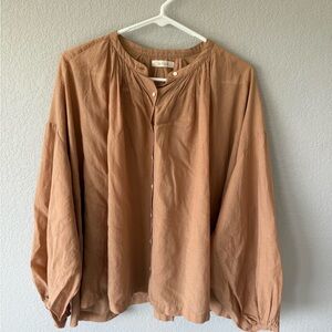 Doen Women's Long Sleeve Cotton Blend Terracotta Button Shirt Size Large